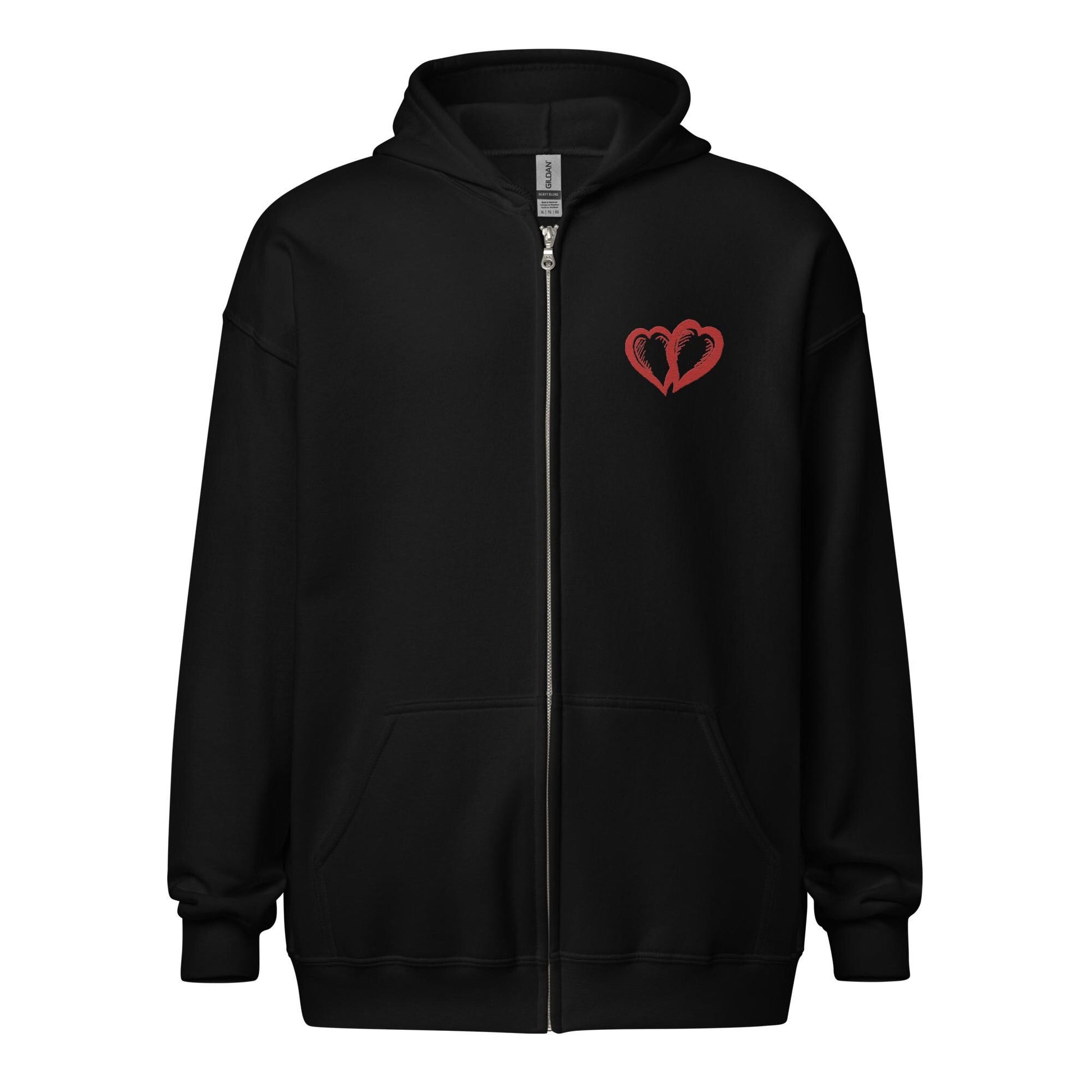 Two Hearts Embroidered Zip Hoodie