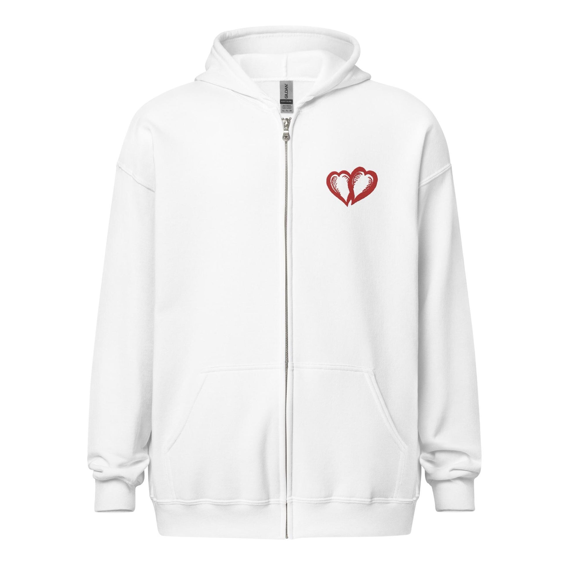 Two Hearts Embroidered Zip Hoodie
