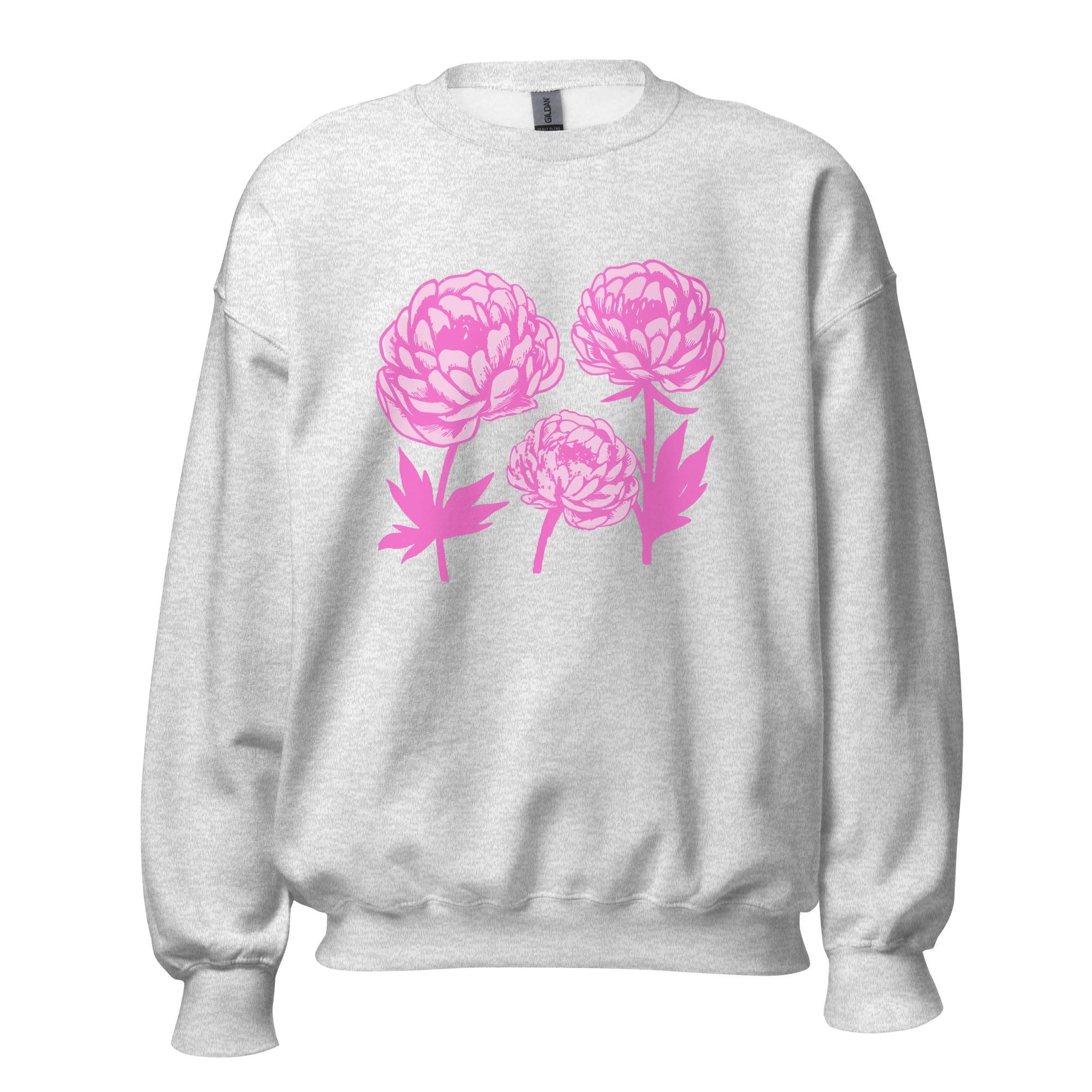 Bold Pink Peonies Floral Art Sweatshirt